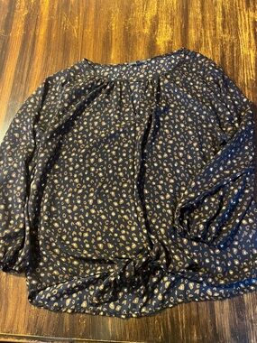 West Kei Navy and Tan Leopard Tie-Front Blouse